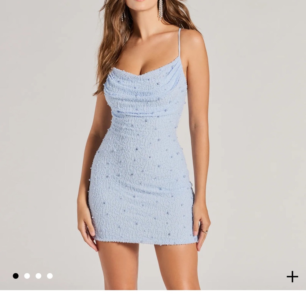 Windsor Blue Embellished Halter Bodycon Dress